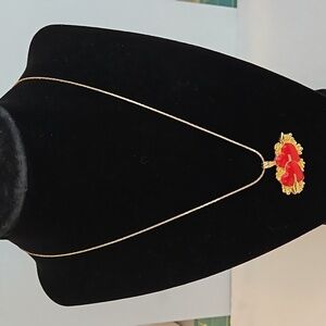 Double Red Enamel Heart Pendant on 18" Sq. Link Chain